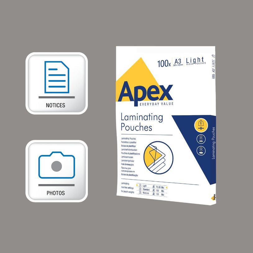 043859584840-Fellowes Apex - 100 pochettes de plastification A3 (303 x 426 mm) - 80 microns--3