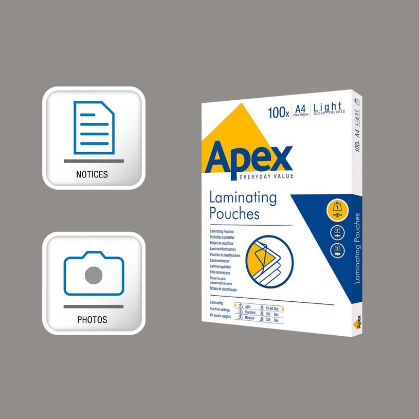 043859584857-Fellowes Apex - 100 pochettes de plastifications A4 (216 x 303 mm) - 80 microns --3