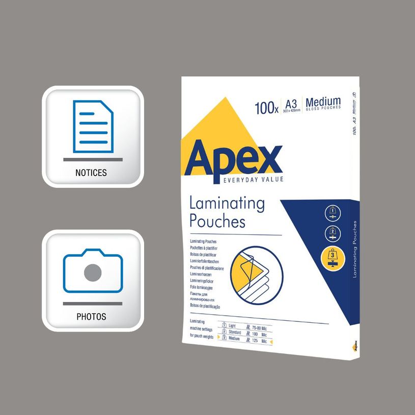 043859584871-Fellowes Apex - 100 pochettes de plastification A3 (303 x 426 mm) - 125 microns --3