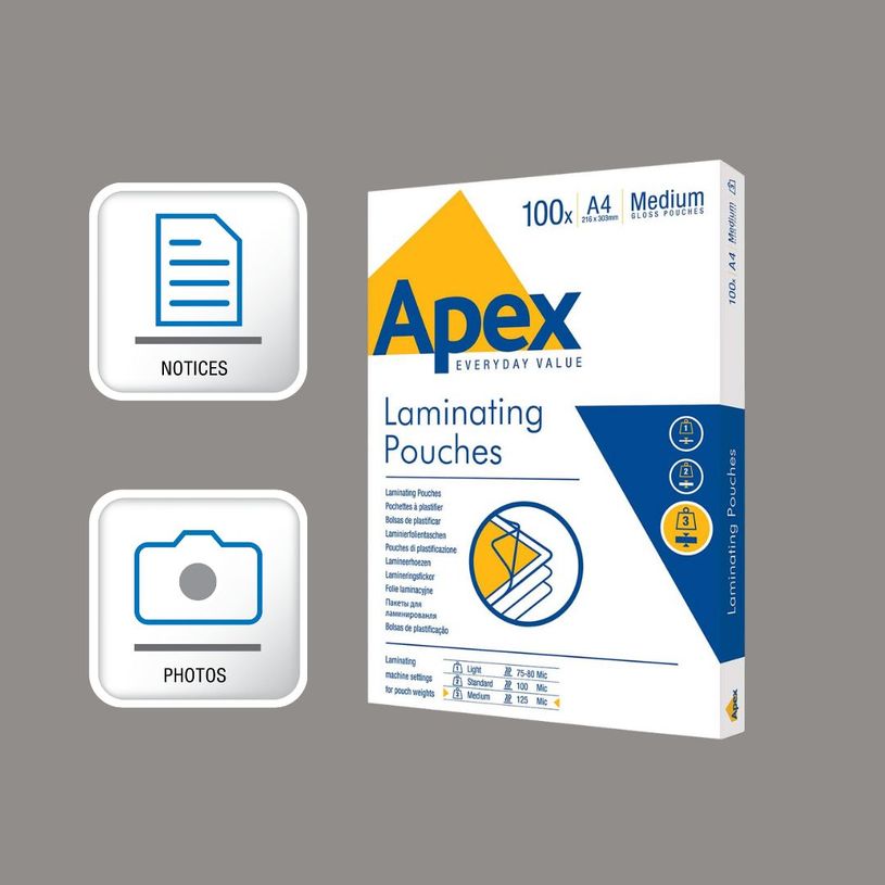 043859584888-Fellowes Apex - 100 pochettes de plastification A4 (216 x 303 mm) - 125 microns --3