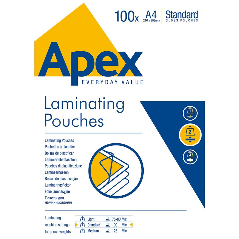 0043859584864-Fellowes Apex - 100 pochettes de plastification A4 (216 x 303 mm) - 100 microns-P_400007259_1-0
