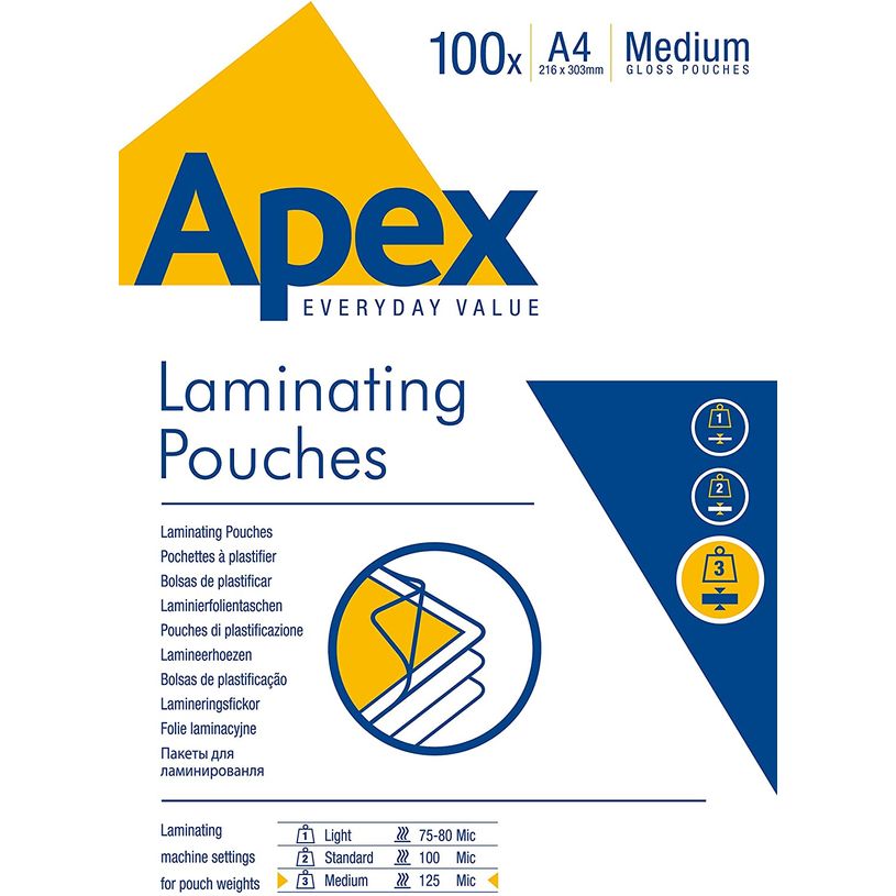 043859584888-Fellowes Apex - 100 pochettes de plastification A4 (216 x 303 mm) - 125 microns -P_400007261_1-0