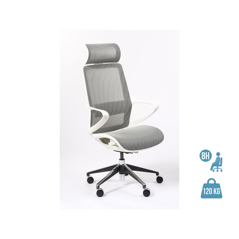 3701338800924-Fauteuil de bureau ergonomique ELVIRA - accoudoirs fixes - appuie-tête fixe - blanc -P_400007264_1-0