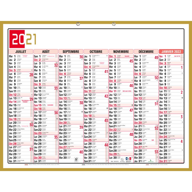 0404000073901-10 Calendriers tricolore neutre - 7 mois par face - 43 x 55 cm - Exacompta-P_400007390_1-0