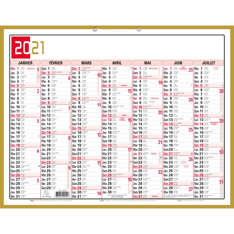 0404000073901-10 Calendriers tricolore neutre - 7 mois par face - 43 x 55 cm - Exacompta-P_400007390_2-1