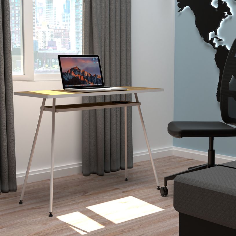 0000006695682-EasyHome - Bureau télétravail LV1 100 cm - avec tablette - noyer - pieds blancs-P_400007620_5-4