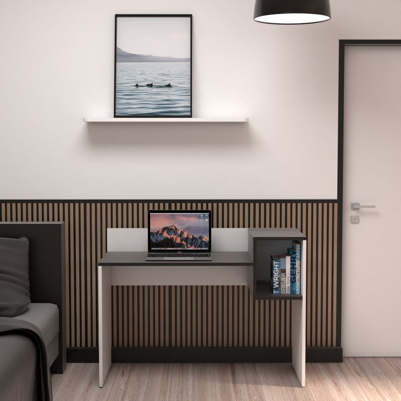 0000006695712-EasyHome - Bureau LV16 121 cm - avec cube de rangement - noir - pieds blancs-P_400007624_1-0