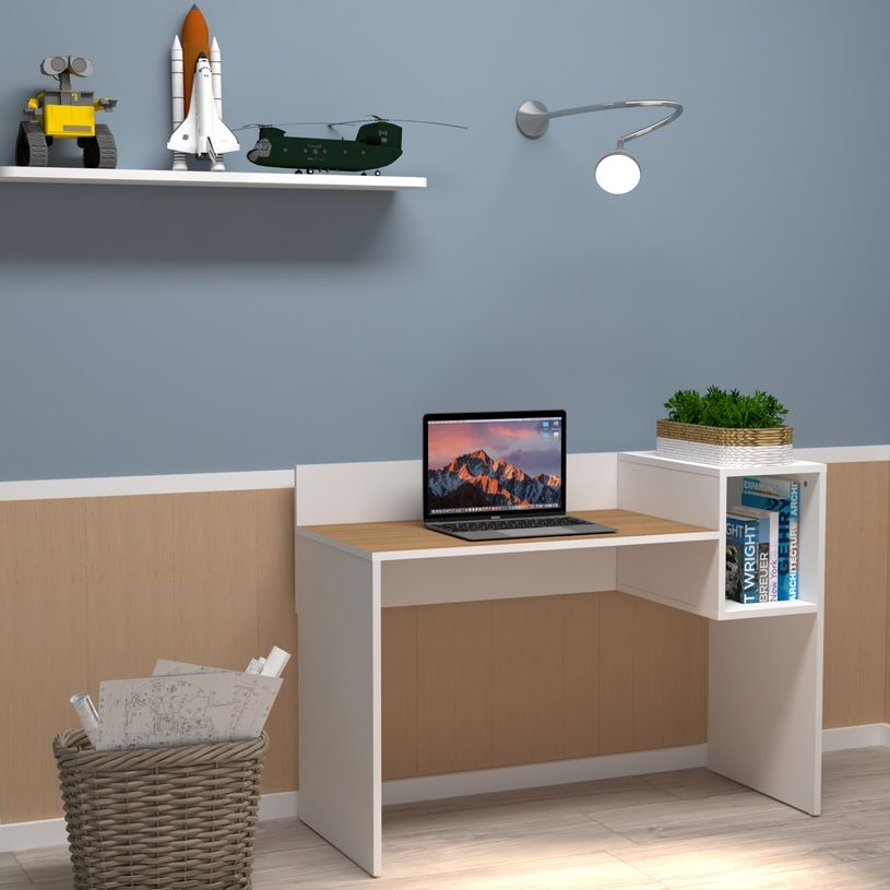 0000006695729-EasyHome - Bureau LV16 121 cm - avec cube de rangement - cerisier - pieds blancs-P_400007625_1-0