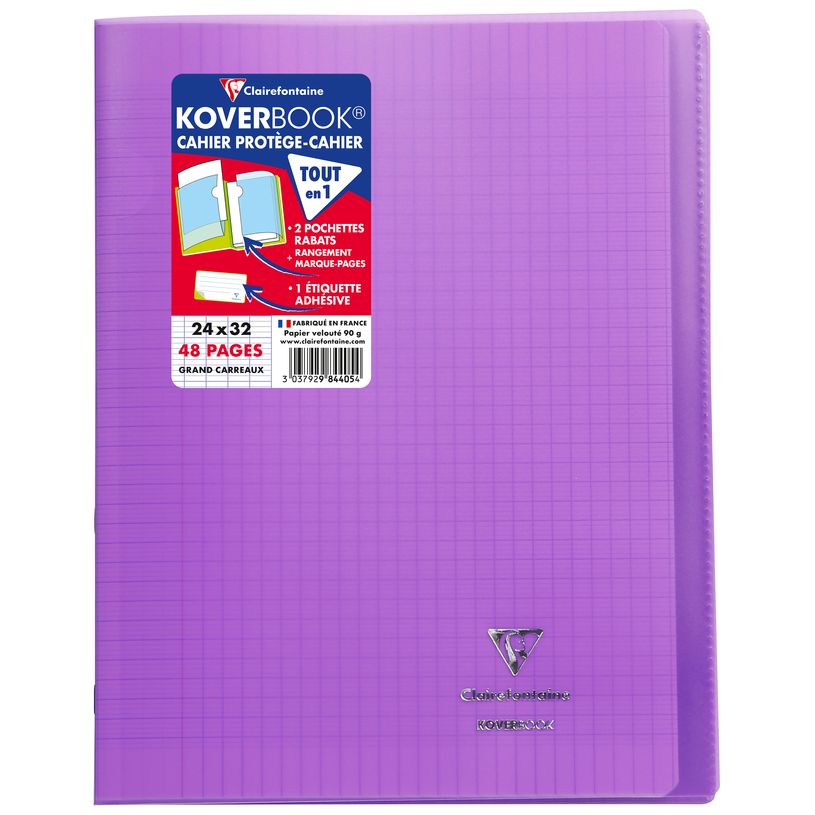 3037929844054-Clairefontaine Koverbook - Cahier polypro 24 x 32 cm - 48 pages - grands carreaux (Seyes) - violet--0