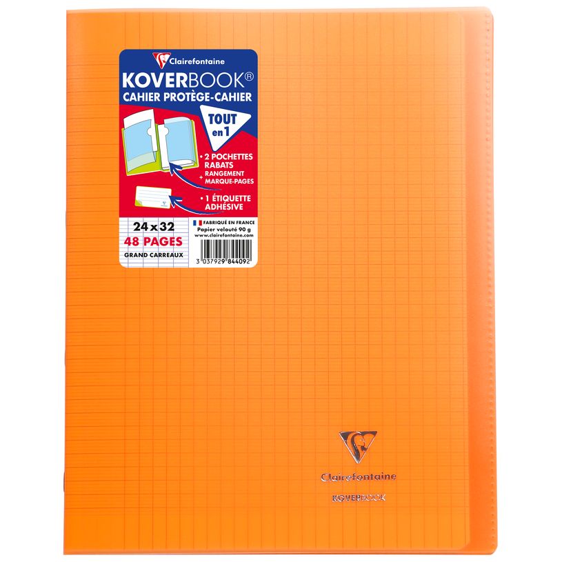 3037929844016-Clairefontaine Koverbook - Cahier polypro 24 x 32 cm - 48 pages - grands carreaux (Seyes) - disponible dans diff--9