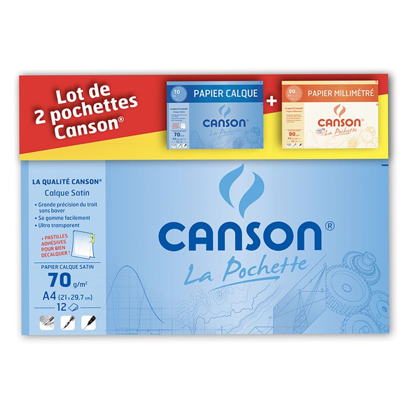 3148950016812-Canson - Lot de 2 Pochettes papier à dessin : 12 feuilles papier calque A4 70gr + 12 feui-P_400008788_1-0