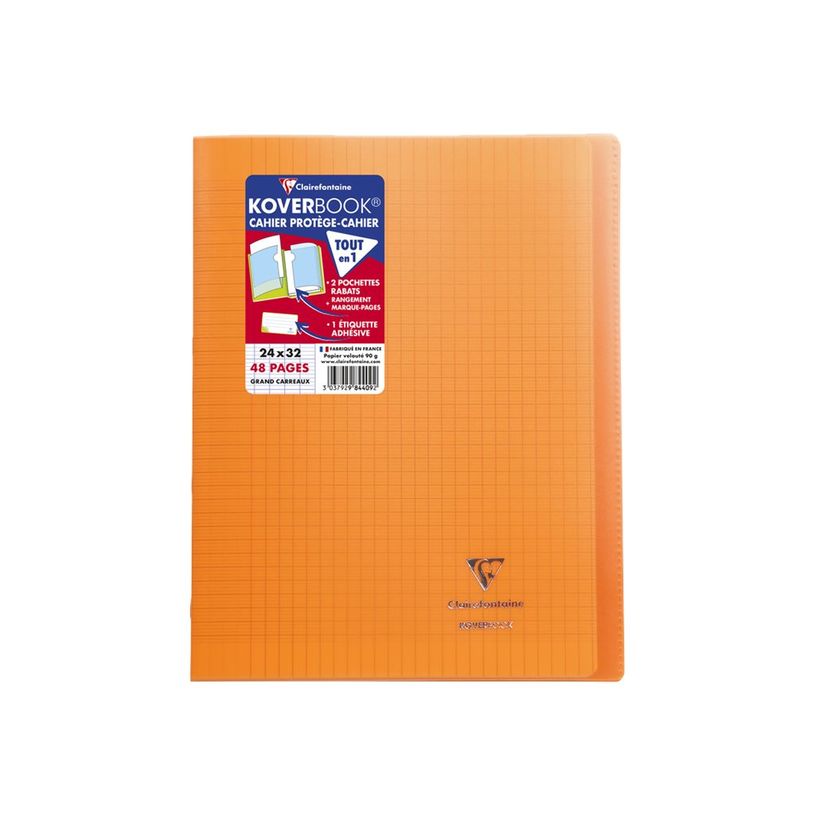 3037929844092-Clairefontaine Koverbook - Cahier polypro 24 x 32 cm - 48 pages - grands carreaux (Seyes) -P_400008792_1-0