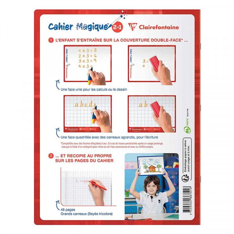 3329680667516-Clairefontaine - Cahier magique ardoise 17 x 22 cm - 48 pages - grands carreaux (Seyes) - cou-P_400008794_2-1