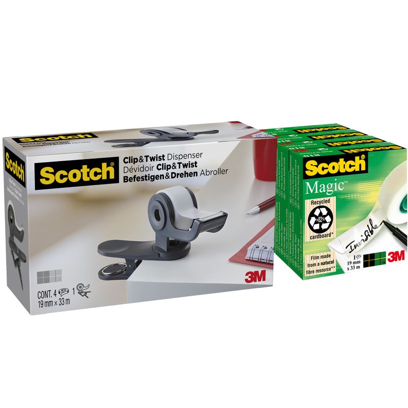 4054596715011-Scotch - Dévidoir Clip & Twist avec 4 rouleaux Scotch Magic 33m-P_400008799_1-0