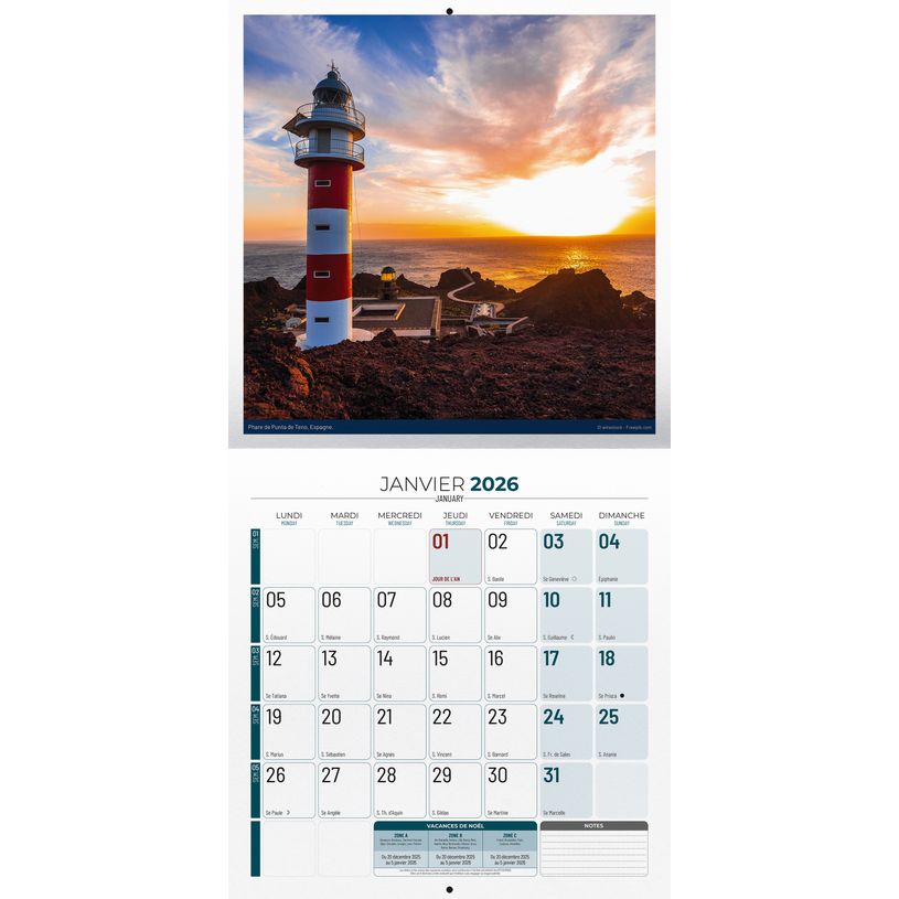 3592930027174-Calendrier illustré BOUCHUT 30 x 30 cm PHARES Pefc 70 %--1