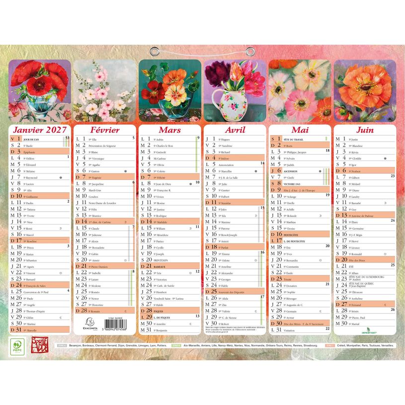 3660942074568-Calendrier illustré Sophie Adde - 6 mois par face - 43 x 33,5 cm - Exacompta--0