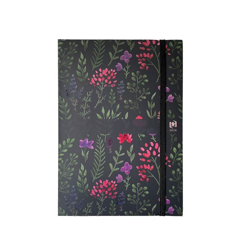3147280123566-Agenda à élastique Flowers - 1 jour par page - 15 x 21 cm - bleu nuit - Oxford--0
