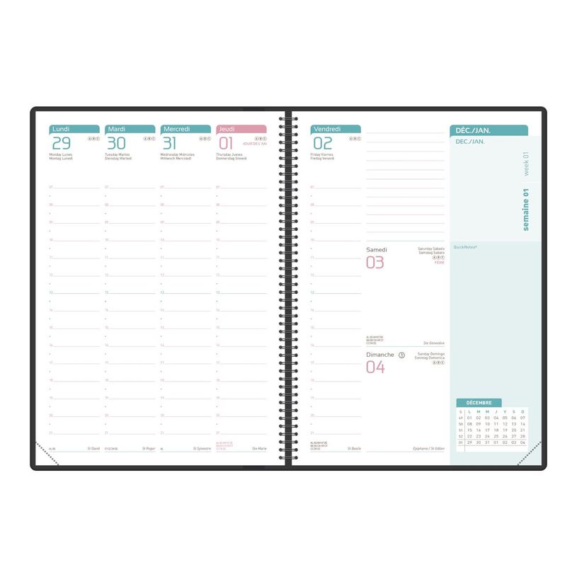 3147280107368-Agenda spiralé à élastique Oxford Flowers - 1 semaine sur 2 pages - 15 x 21 cm - disponible dans différentes c--1