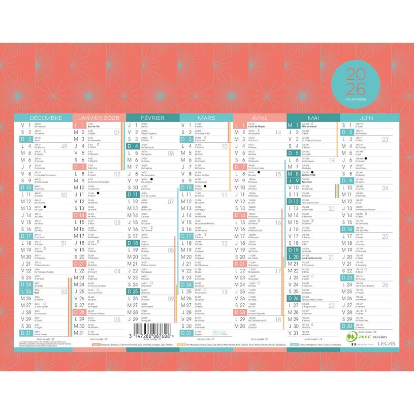 3147280087608-Lecas Graphics - Calendrier 7 mois par face - 27 x 21 cm - disponible dans différents modèles--0