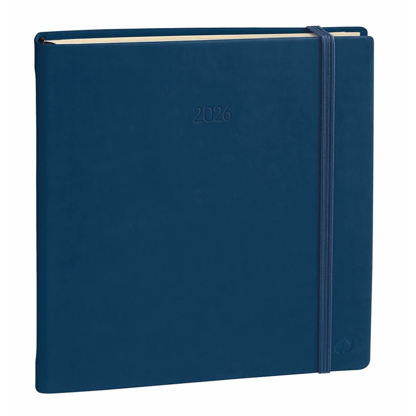 3371010466047-Agenda à élastique Silk Executif Prestige - 1 semaine sur 2 pages - 16 x 16 cm - bleu marine - Quo Va--0