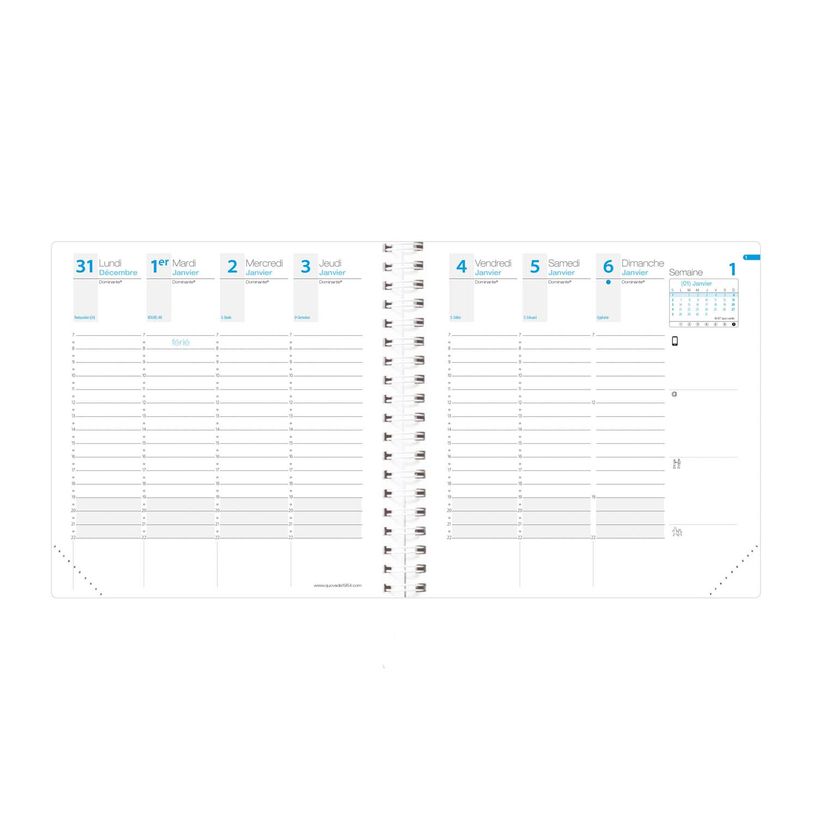 3371010458509-Agenda spiralé à élastique Time & Life Medium - 1 semaine sur 2 pages - 16 x 16 cm - blanc - Quo Vad--2