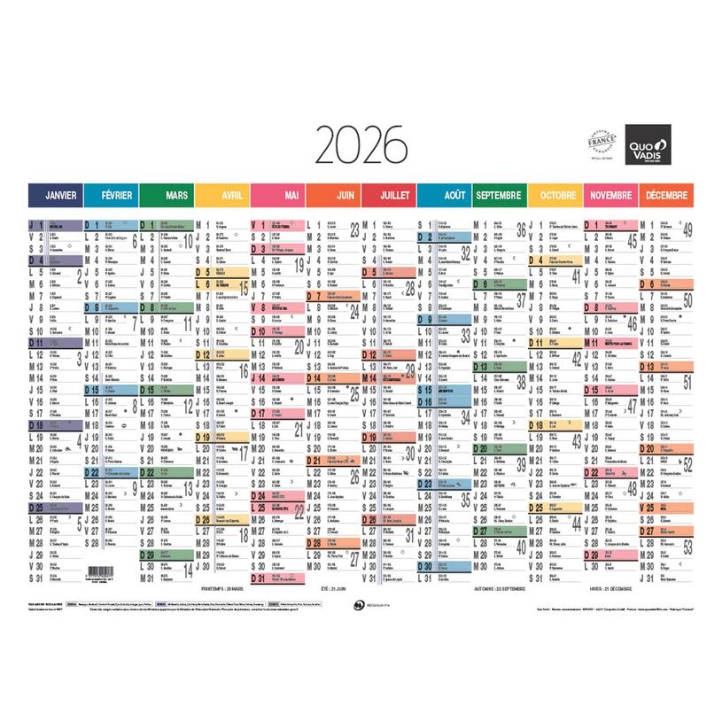 3371010402571-Quo Vadis Arc en Ciel - Calendrier 12 mois par face - 55 x 40,5 cm--0