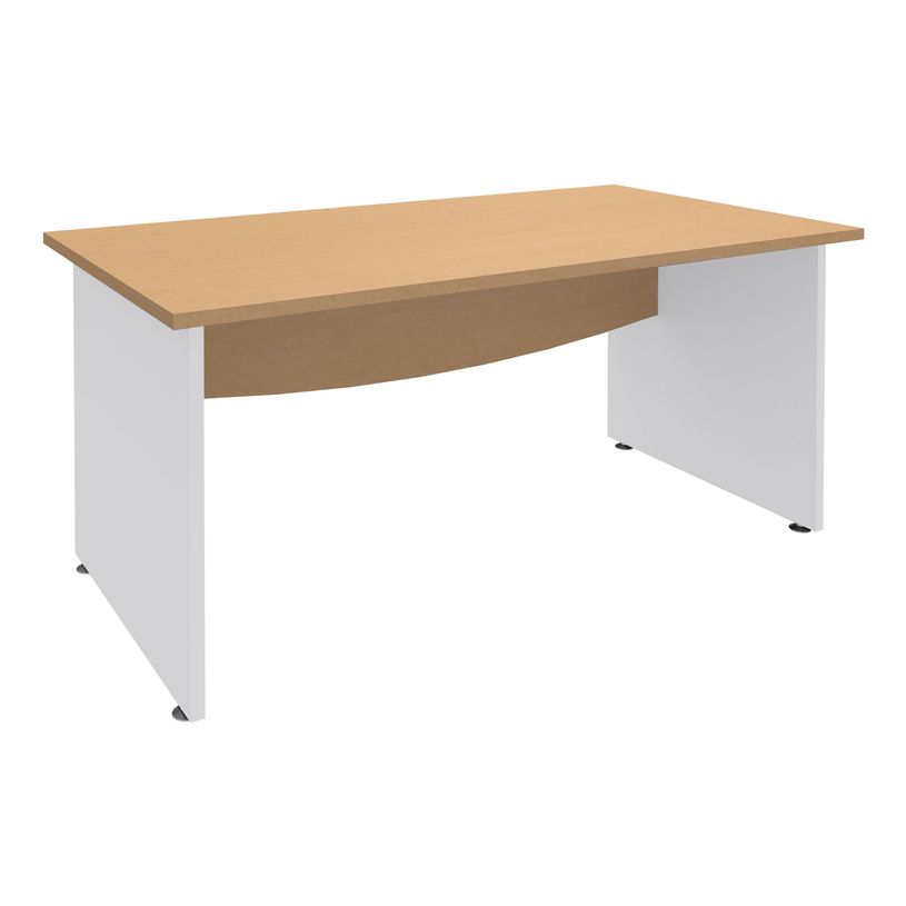 3253310175075-Bureau droit DUAL - L160 - Pieds blanc - plateau imitation Hêtre-P_400009010_1-0