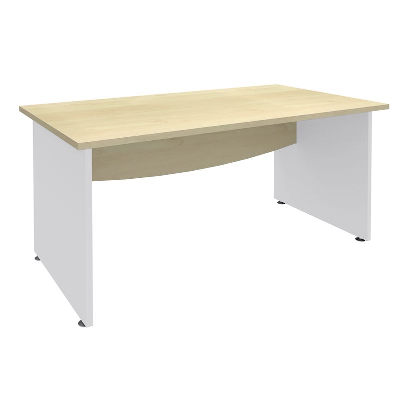 3253310175129-Bureau droit DUAL - L160 - Pieds blanc - plateau imitation Erable-P_400009019_1-0