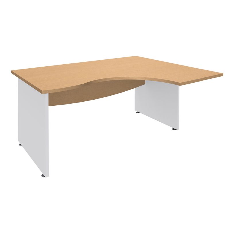 3253310175273-Bureau compact à droite DUAL - L160 cm - Pieds blanc - plateau imitation Hêtre (Pieds de renfort ou caisson bout de bureau obligat-P_400009046_1-0