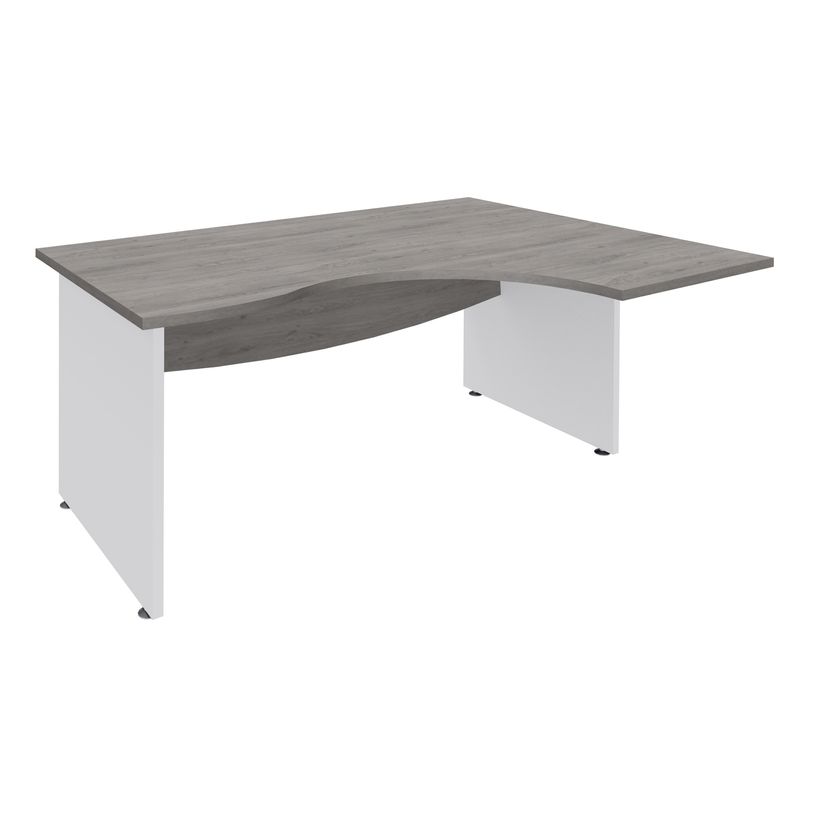 3253310175303-Bureau compact à droite DUAL - L160 cm - Pieds blanc - plateau imitation Chêne gris (Pieds de renfort ou caisson bout de bureau obligat-P_400009052_1-0
