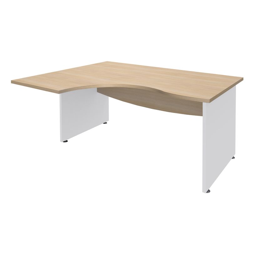 3253310175341-Bureau compact à gauche DUAL - L160 cm - Pieds blanc - plateau imitation Chêne clair (Pieds de renfort ou caisson bout de bureau obligat-P_400009058_1-0
