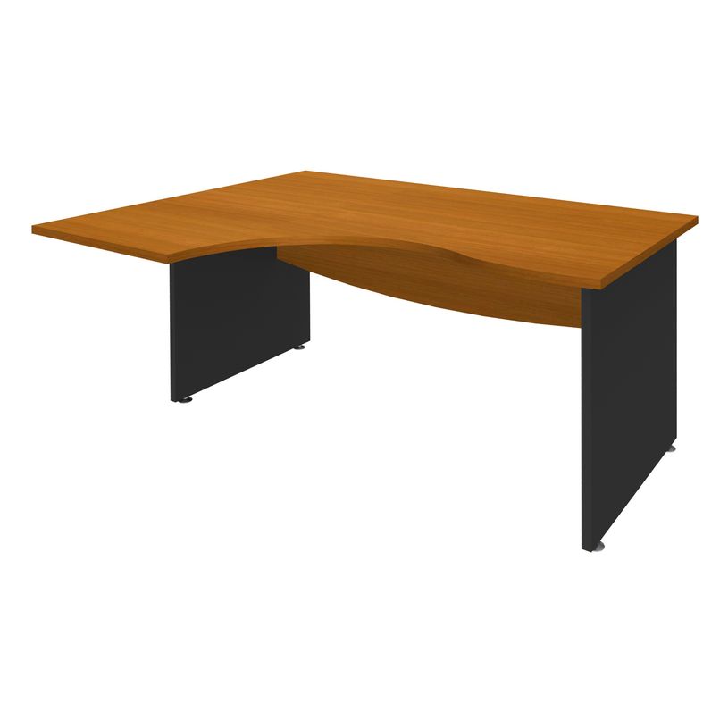 3253310106727-Bureau compact à gauche DUAL - L160 cm - Pieds Anthracite - plateau imitation Merisier (Pieds de renfort ou caisson bout de bureau obligat-P_400009066_1-0