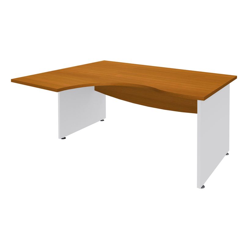 3253310175389-Bureau compact à gauche DUAL - L160 cm - Pieds blanc - plateau imitation Merisier (Pieds de renfort ou caisson bout de bureau obligat-P_400009067_1-0