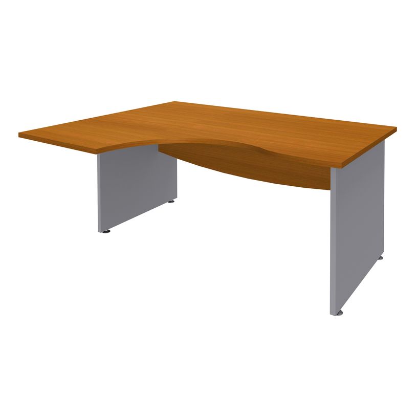 3253310106734-Bureau compact à gauche DUAL - L160 cm - Pieds alu - plateau imitation Merisier (Pieds de renfort ou caisson bout de bureau obligat-P_400009068_1-0