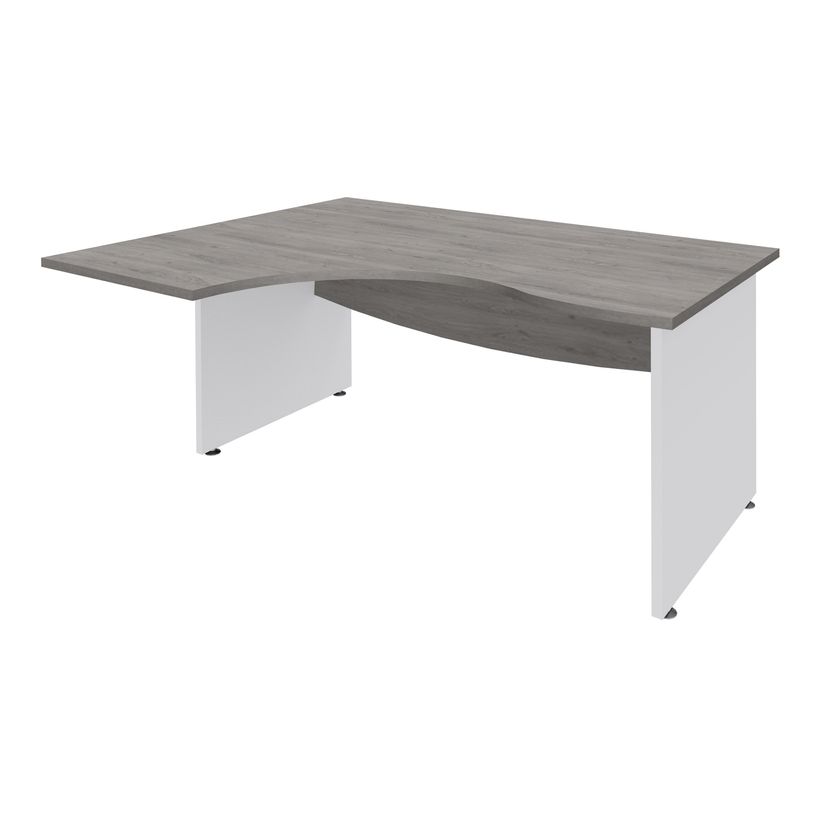 3253310175402-Bureau compact à gauche DUAL - L160 cm - Pieds blanc - plateau imitation Chêne gris (Pieds de renfort ou caisson bout de bureau obligat-P_400009070_1-0