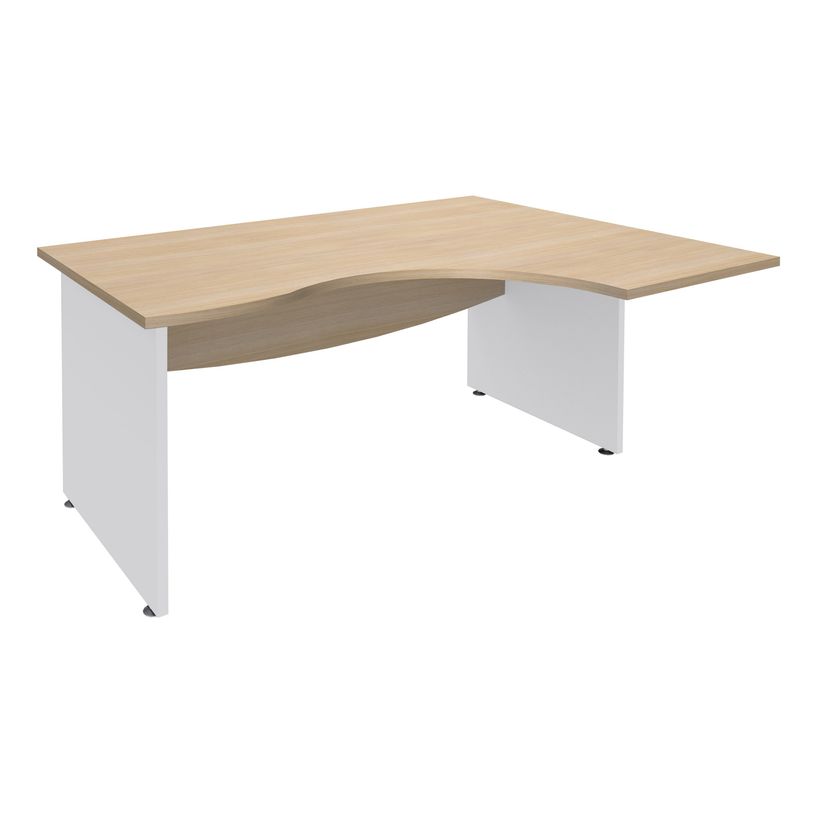 3253310175440-Bureau compact à droite DUAL - L180 cm - Pieds blanc - plateau imitation Chêne clair (Pieds de renfort ou caisson bout de bureau obligat-P_400009076_1-0