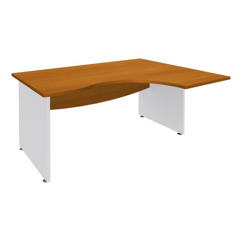 3253310175488-Bureau compact à droite DUAL - L180 cm - Pieds blanc - plateau imitation Merisier (Pieds de renfort ou caisson bout de bureau obligat-P_400009085_1-0
