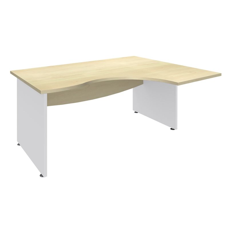 3253310175525-Bureau compact à droite DUAL - L180 cm - Pieds blanc - plateau imitation Erable (Pieds de renfort ou caisson bout de bureau obligat-P_400009091_1-0