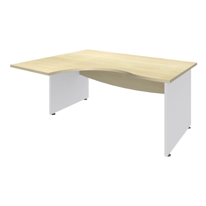 3253310175624-Bureau compact à gauche DUAL - L180 cm - Pieds blanc - plateau imitation Erable (Pieds de renfort ou caisson bout de bureau obligat-P_400009109_1-0