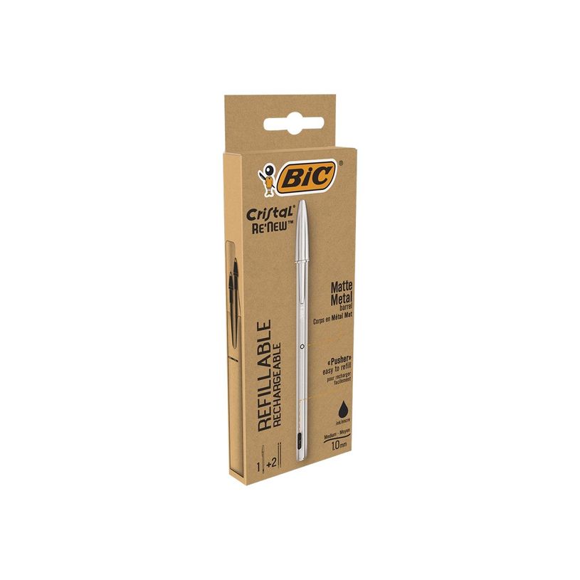 3086123640122-BIC Cristal Re'New - Stylo à bille noir + 2 recharges-P_400009159_1-0