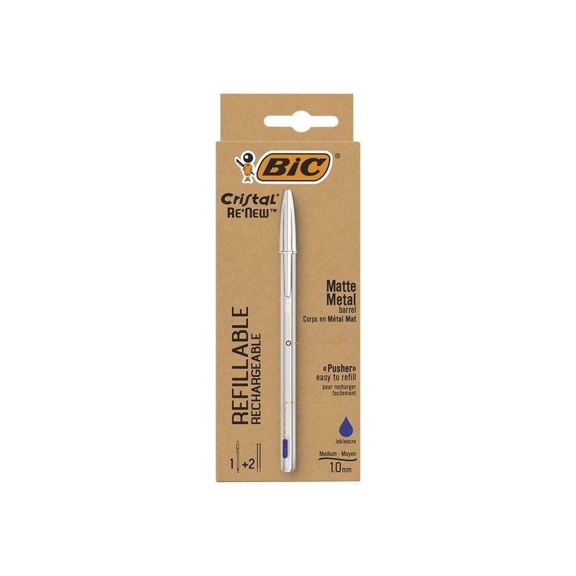 3086123640139-BIC Cristal Re'New - Stylo à bille rechargeable bleu-P_400009160_1-0