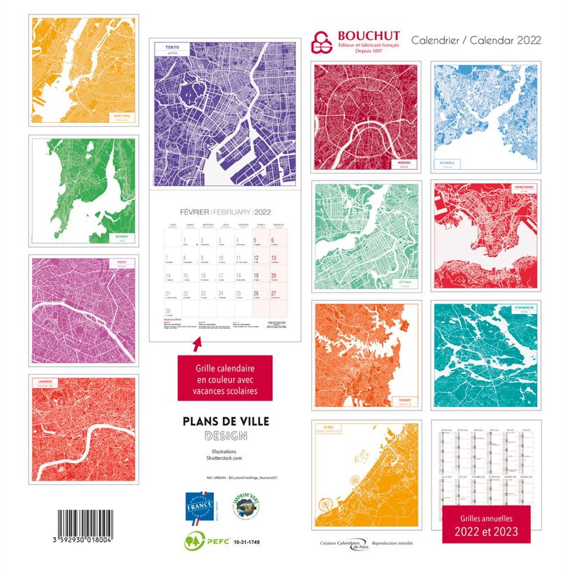 3592930018004-Bouchut Plans de villes - Calendrier illustré mensuel - 30 x 30 cm-P_400009174_1-0