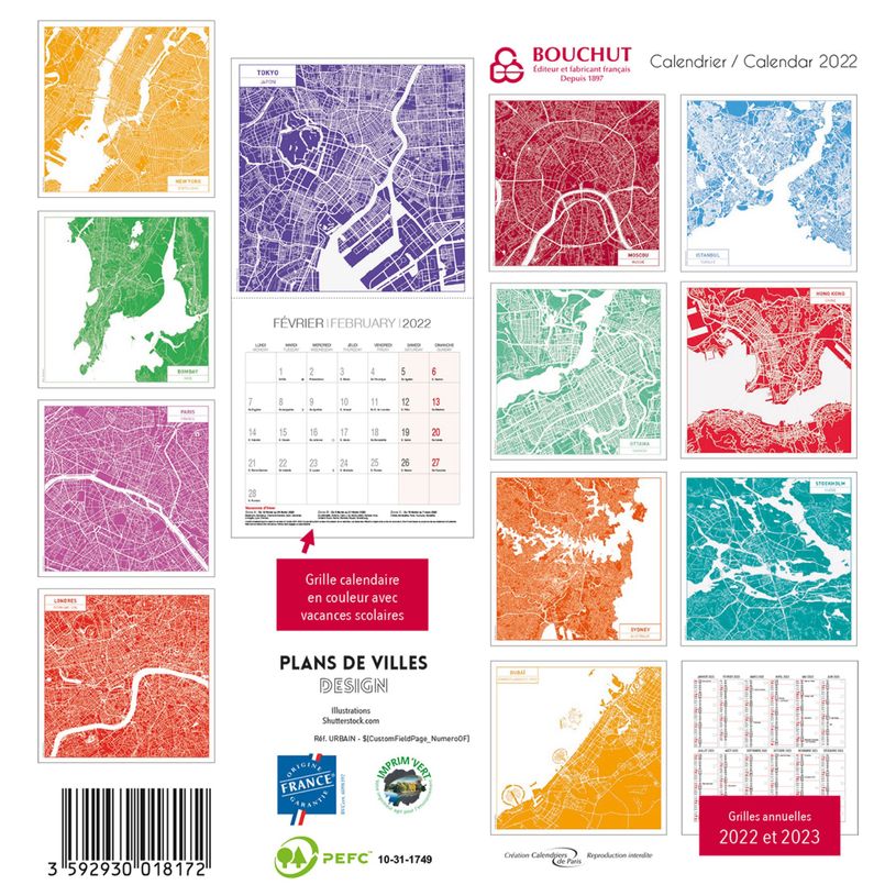 3592930018172-Bouchut Plans De Villes Design - Calendrier illustré mensuel - 15 x 15 cm-P_400009188_1-0