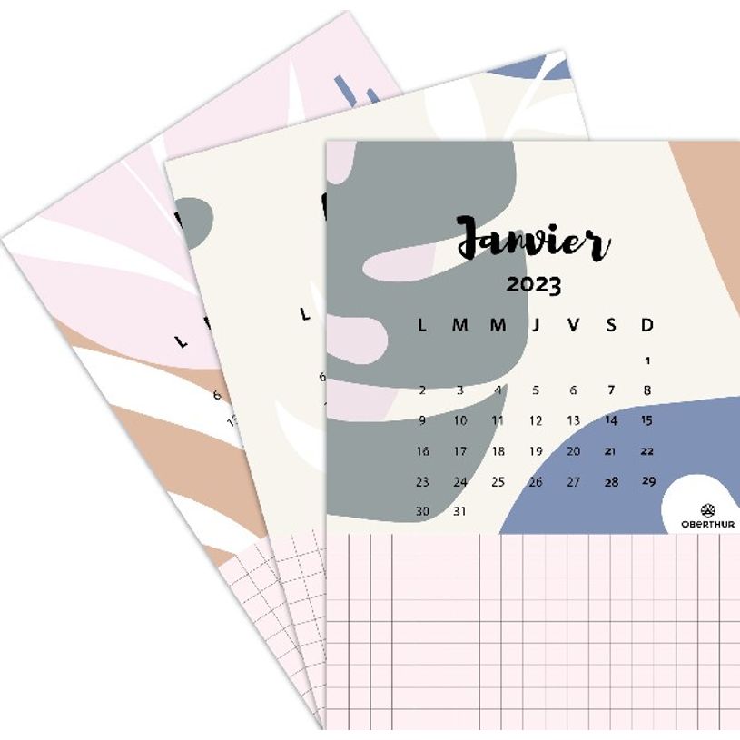 3664447125664-Calendrier mensuel illustré sur chevalet or rose - 10,5 x 14,8 cm - Oberthur-P_400009342_2-1