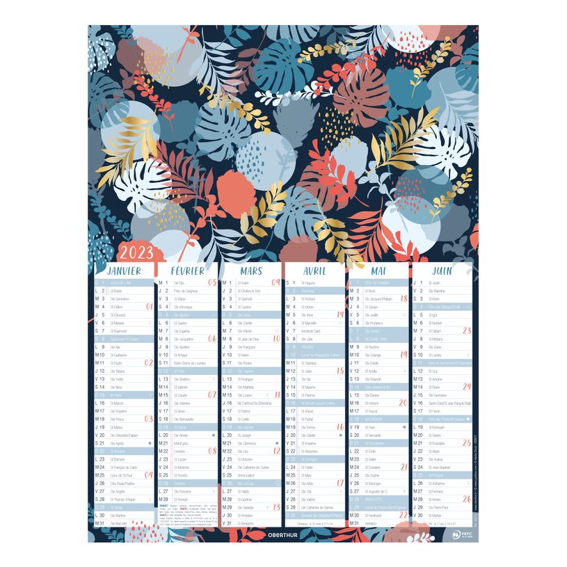 3664447125497-Oberthur Poster or - Calendrier 6 mois par face - 33,5 x 43 cm-P_400009344_1-0