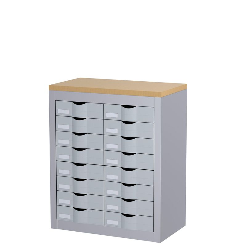 3660141020410-Meuble de rangement - 2 colonnes et 16 tiroirs - H75 x L60,5 x P33,5 cm - argent-P_400009598_1-0