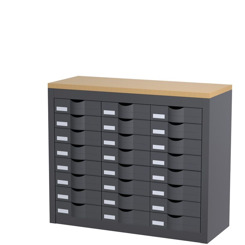 3660141020427-Meuble de rangement - 3 colonnes et 24 tiroirs - H75 x L87 x P33,5 cm - anthracite-P_400009599_1-0