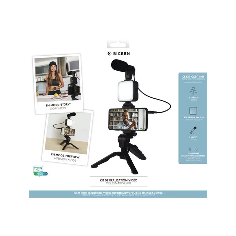3571211456964-Bigben Vlogging kit live stream - kit d'accessoires contenant un trépied, une Led flash, un -P_400009644_1-3