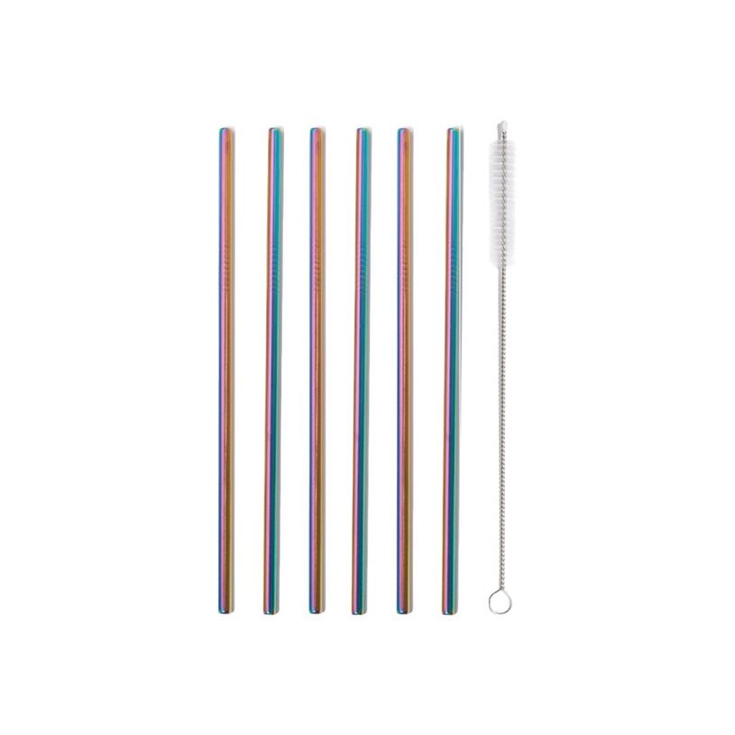 3760240784555-Little Balance - 6 Pailles inox arc-en-ciel - 26 cm - avec goupillon de nettoyage-P_400010012_1-0