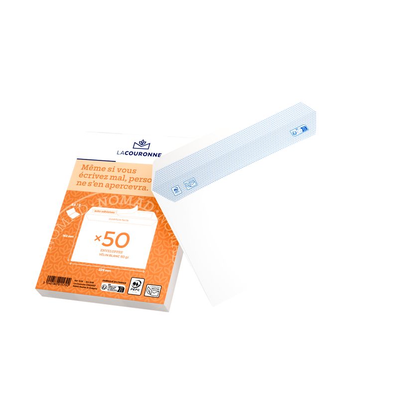 3240180015792-La Couronne - 50 Enveloppes C5 162 x 229 mm - 80 gr - sans fenêtre - blanc - bande auto-a-P_400010314_2-0